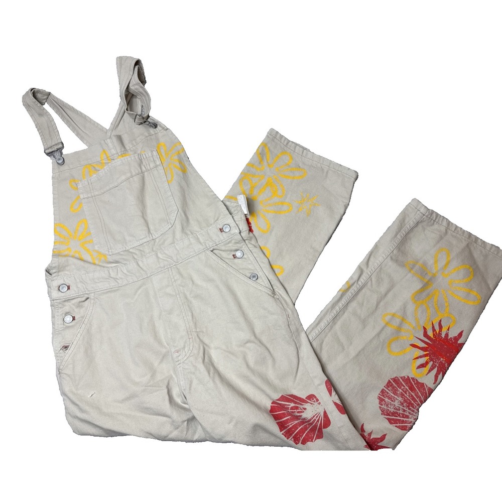 NWT Free People We The Free Sun Surf Khaki Overalls Slouchy Size Large Boho